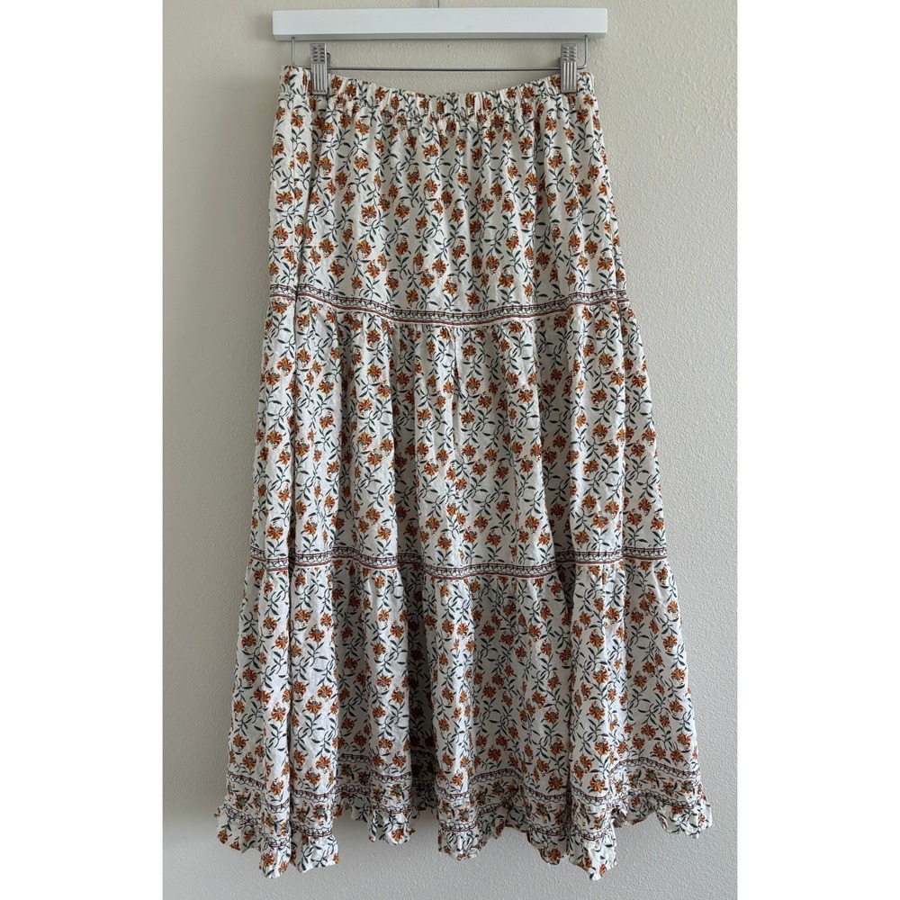 Floral Maxi Skirt Womens Medium Cotton Tiered Coquette Cottagecore Fairy Boho